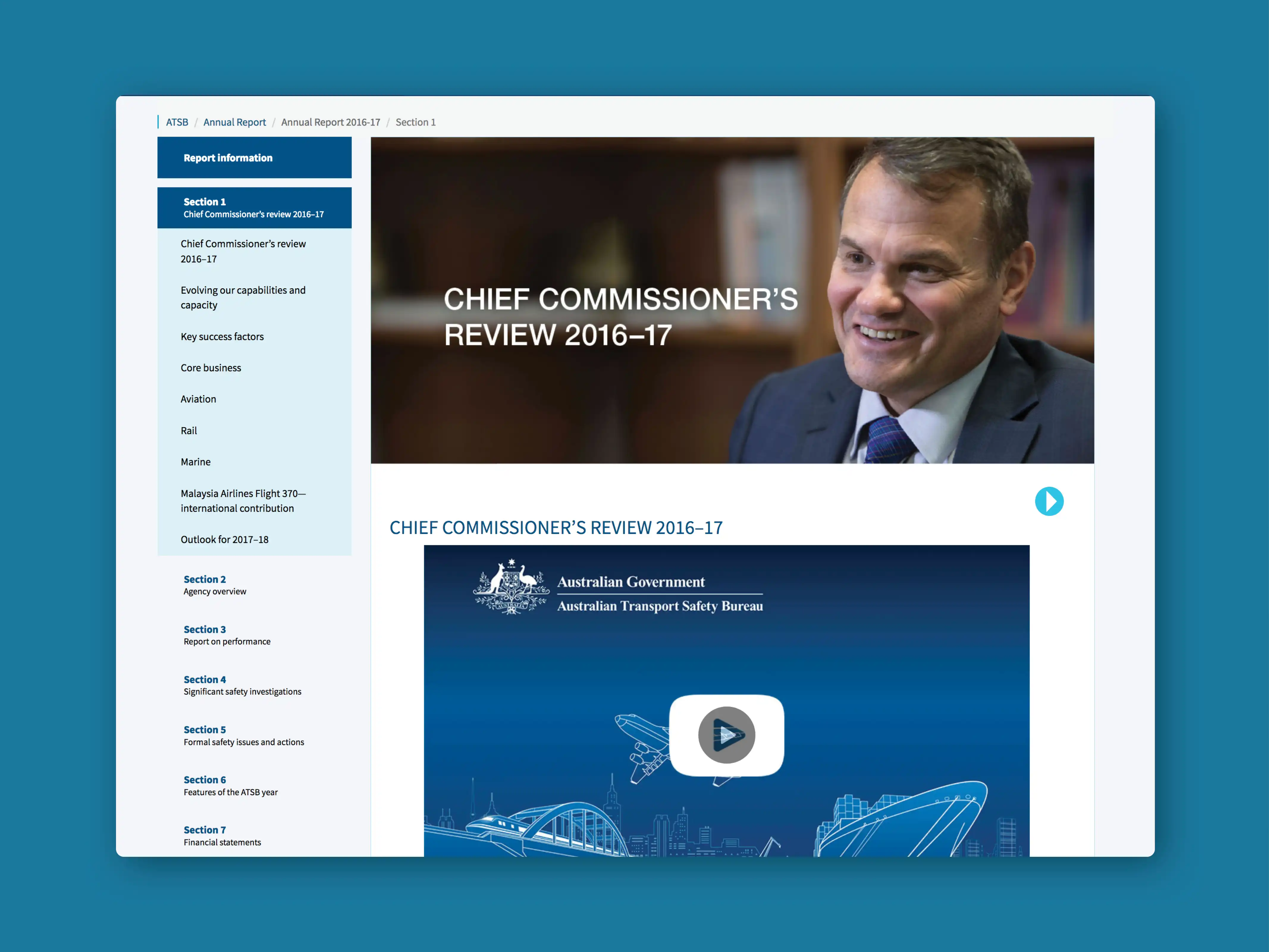 Chief Commissioner's Page with image of the intro video
