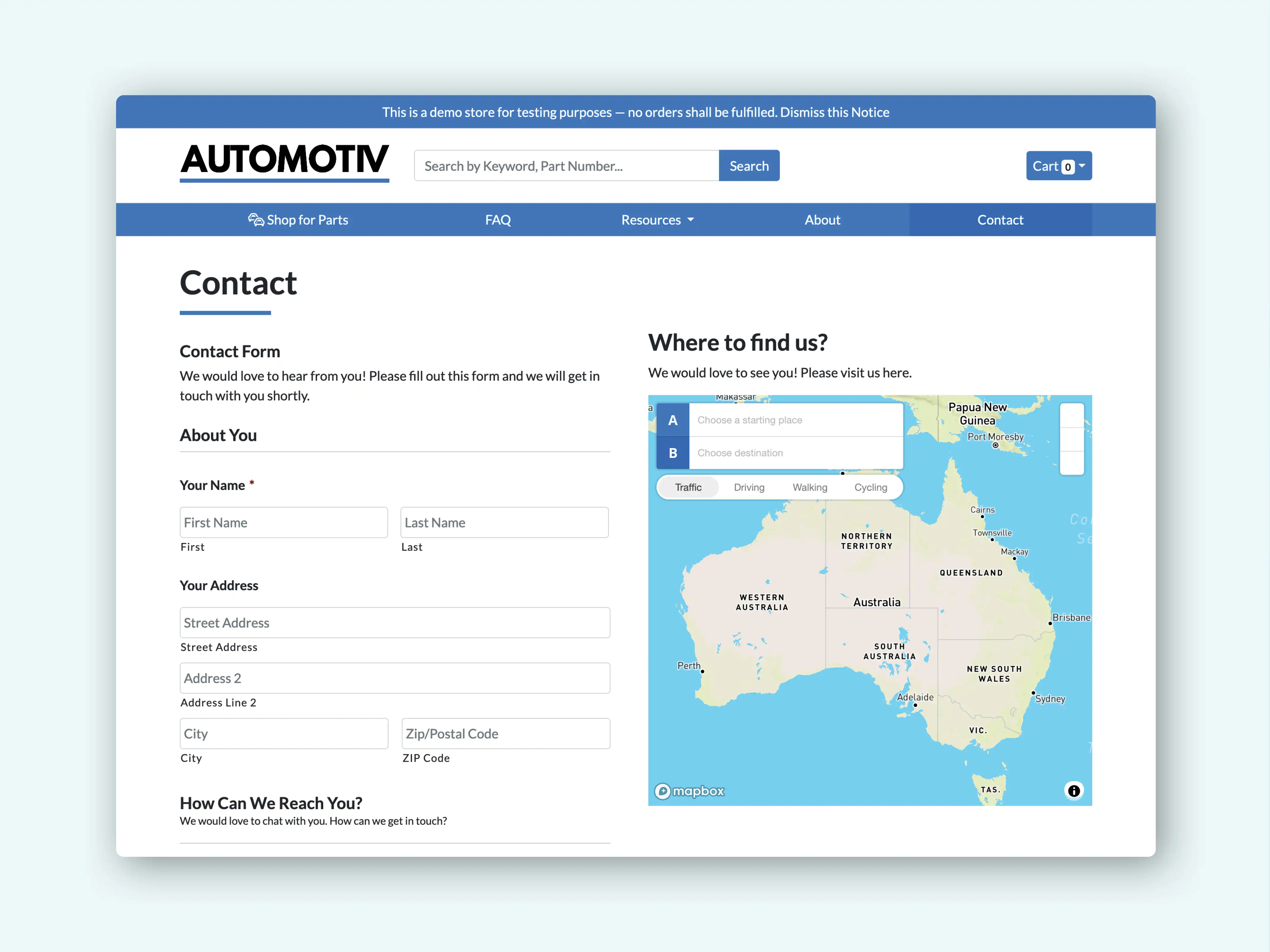 Contact page with Gravity Form and Mapbox Map