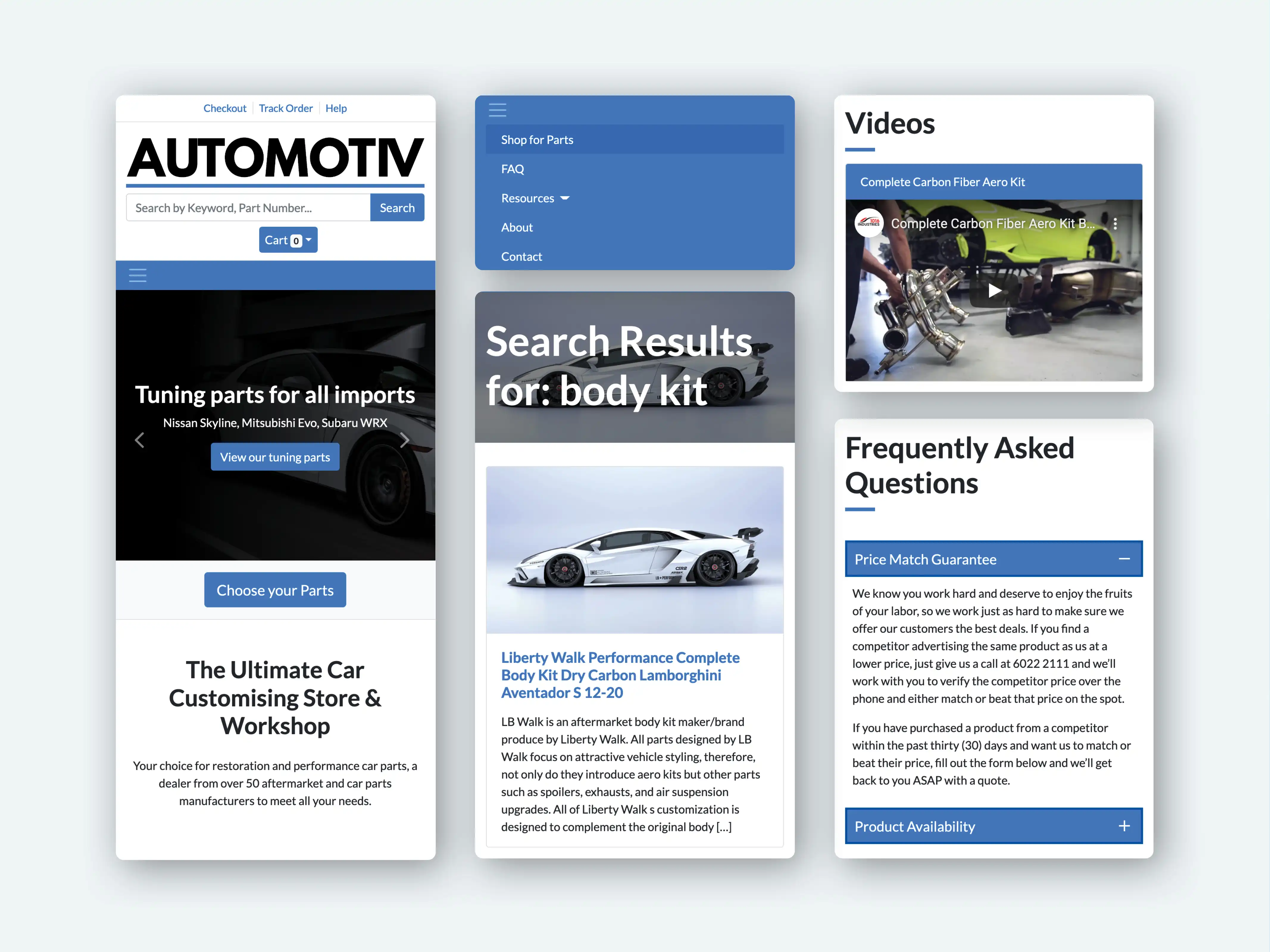 Responsive views on various pages in the Automotiv theme
