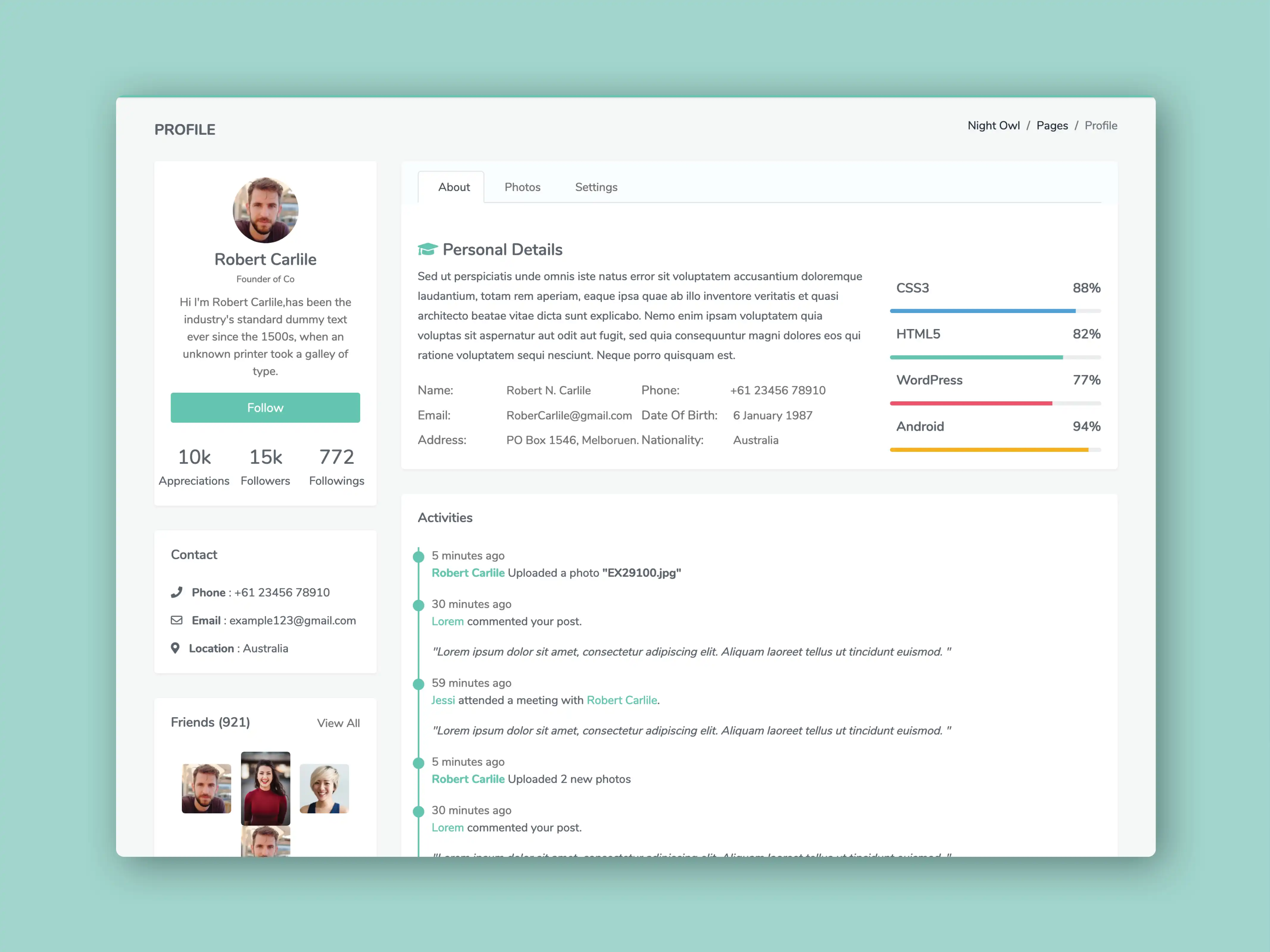 NightOwl profile page