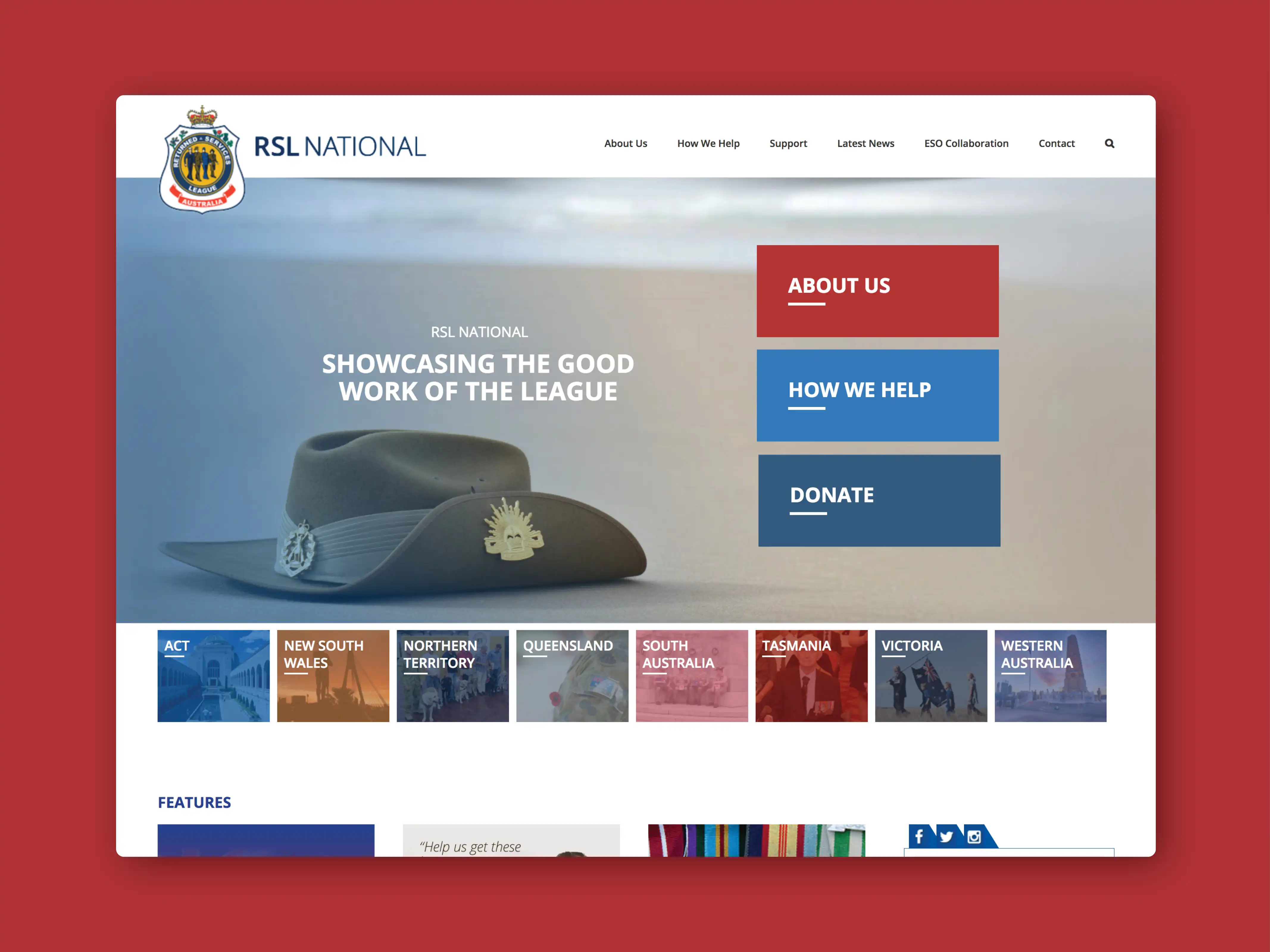 Home page design of the RSL National website in 2017