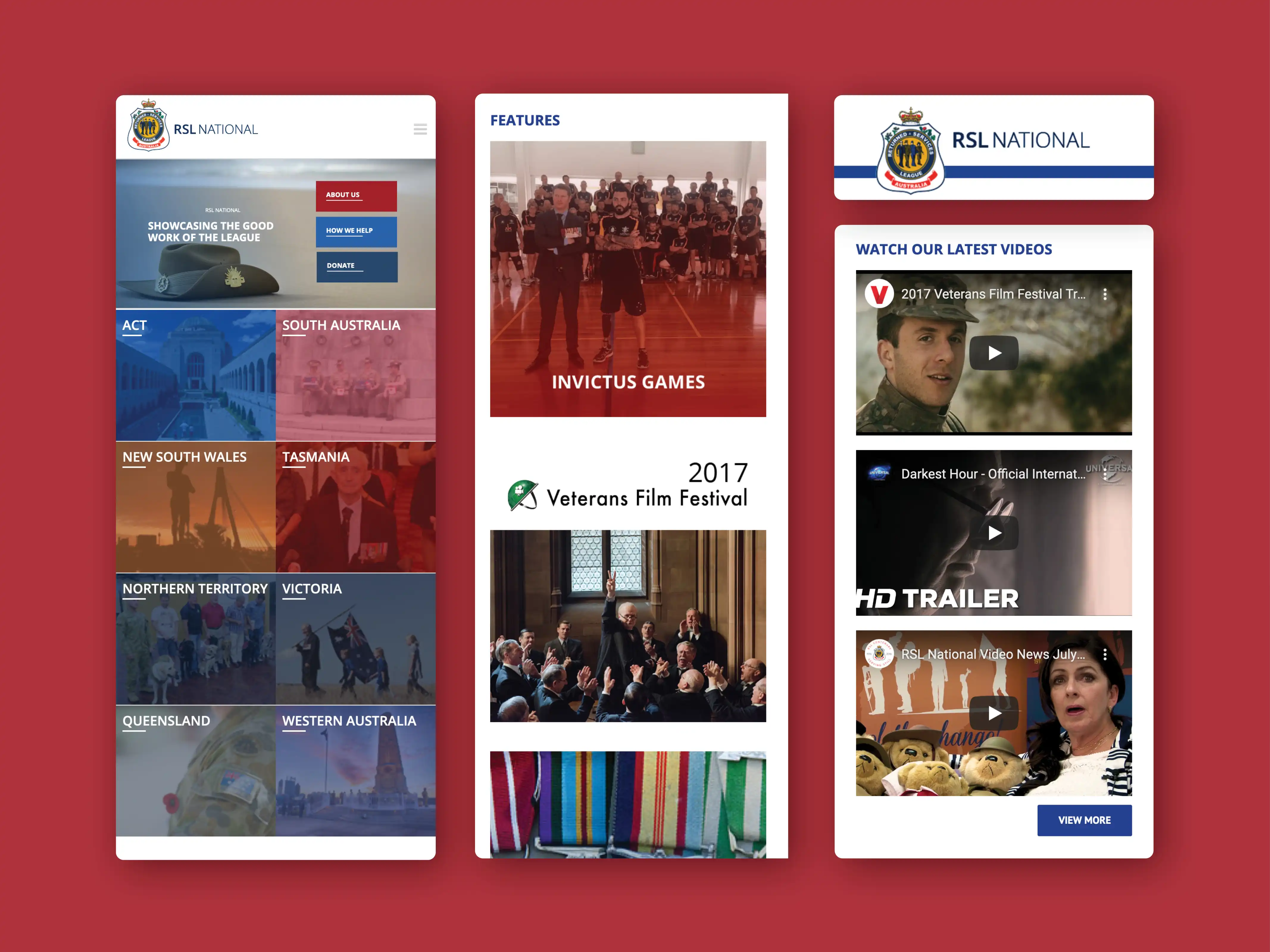 Responsive views of the RSL national website